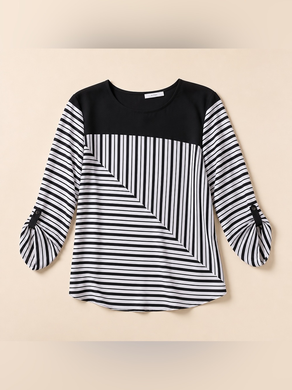 Alfred Dunner Petite Large Black and White Polyester Striped Blouse
